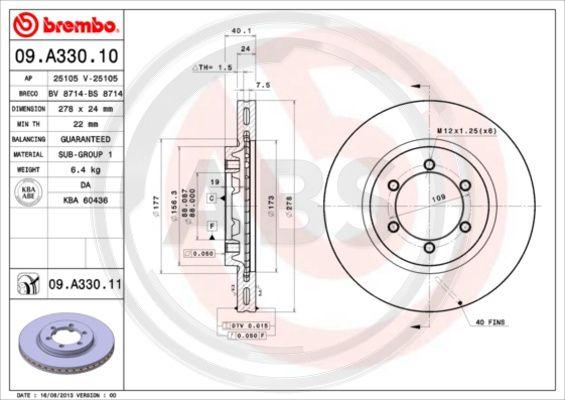 A.B.S. 09.A330.10 - Гальмівний диск autocars.com.ua