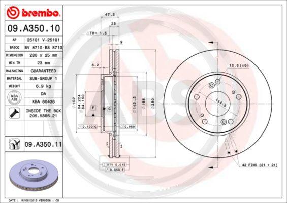 A.B.S. 09.A350.11 - Гальмівний диск autocars.com.ua