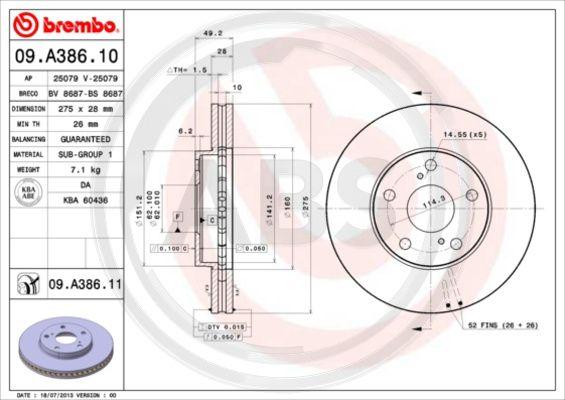 A.B.S. 09.A386.11 - Тормозной диск avtokuzovplus.com.ua