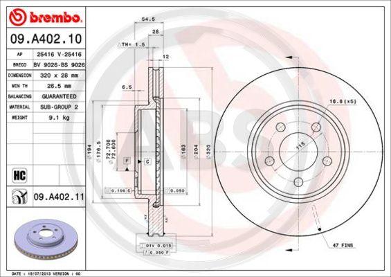 A.B.S. 09.A402.11 - Гальмівний диск autocars.com.ua