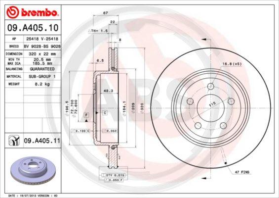 A.B.S. 09.A405.11 - Тормозной диск avtokuzovplus.com.ua