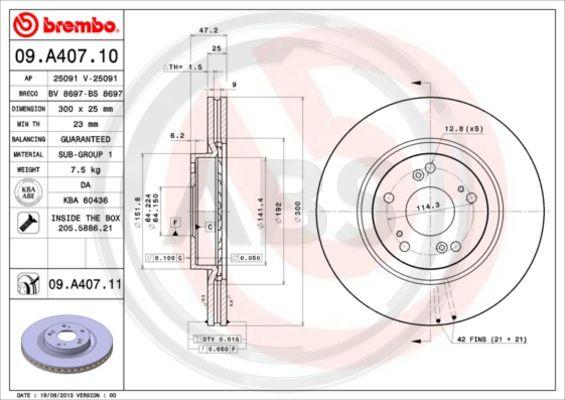 A.B.S. 09.A407.11 - Тормозной диск avtokuzovplus.com.ua