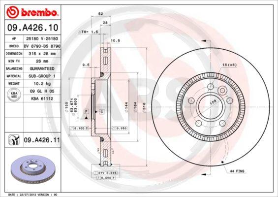 A.B.S. 09.A426.11 - Тормозной диск avtokuzovplus.com.ua