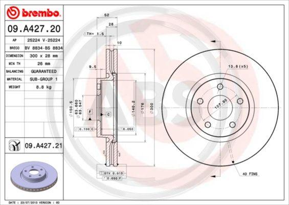 A.B.S. 09.A427.21 - Гальмівний диск autocars.com.ua