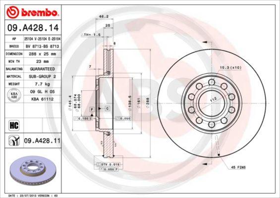 A.B.S. 09.A428.11 - Тормозной диск autodnr.net