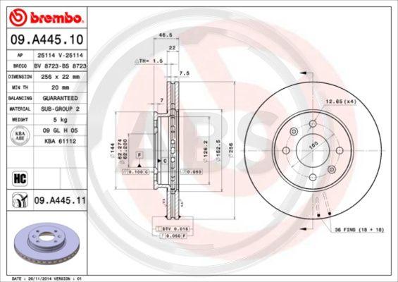 A.B.S. 09.A445.10 - Гальмівний диск autocars.com.ua