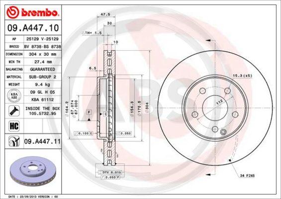 A.B.S. 09.A447.10 - Гальмівний диск autocars.com.ua