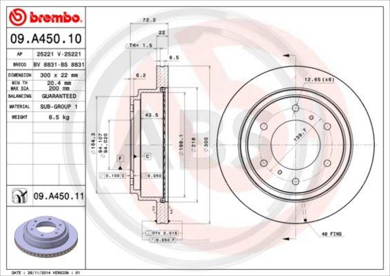 A.B.S. 09.A450.10 - Гальмівний диск autocars.com.ua