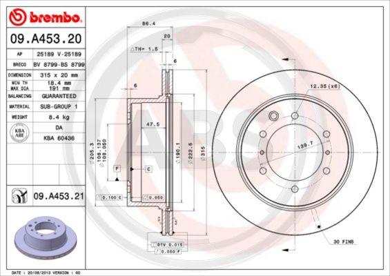 A.B.S. 09.A453.21 - Гальмівний диск autocars.com.ua