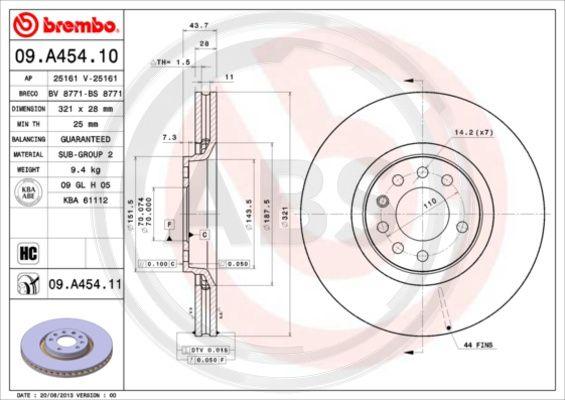 A.B.S. 09.A454.10 - Гальмівний диск autocars.com.ua