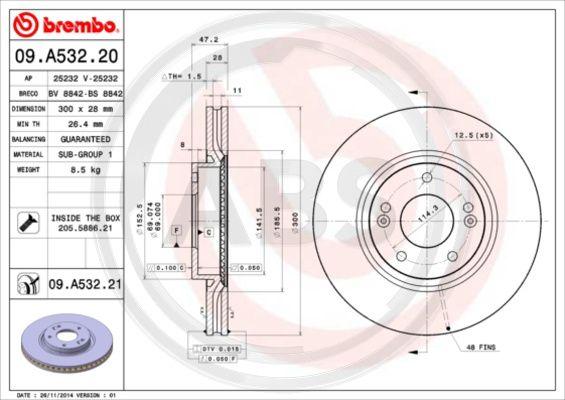 A.B.S. 09.A532.20 - Гальмівний диск autocars.com.ua