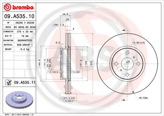 A.B.S. 09.A535.10 - Тормозной диск avtokuzovplus.com.ua