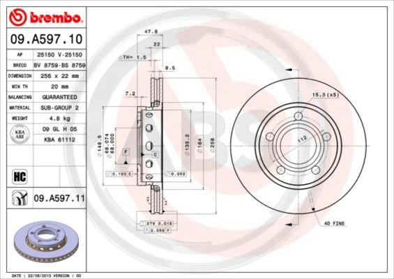 A.B.S. 09.A597.11 - Гальмівний диск autocars.com.ua