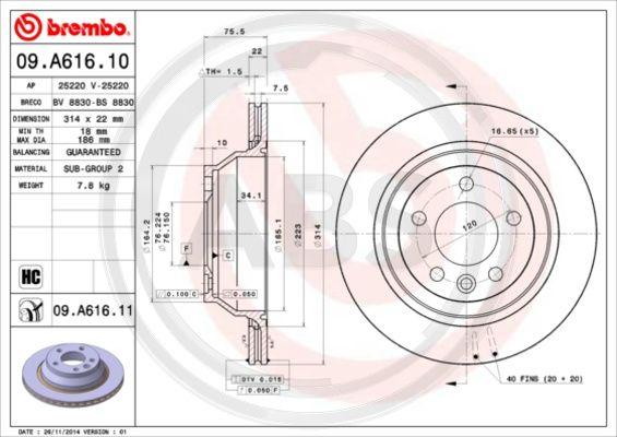 A.B.S. 09.A616.11 - Гальмівний диск autocars.com.ua