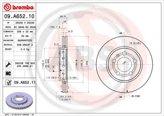 A.B.S. 09.A652.11 - Тормозной диск autodnr.net