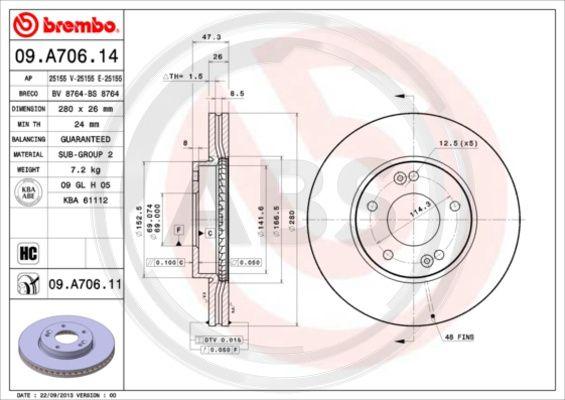 A.B.S. 09.A706.11 - Гальмівний диск autocars.com.ua