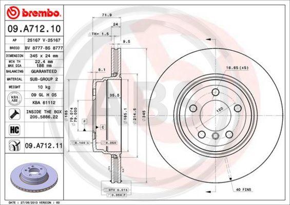 A.B.S. 09.A712.11 - Гальмівний диск autocars.com.ua