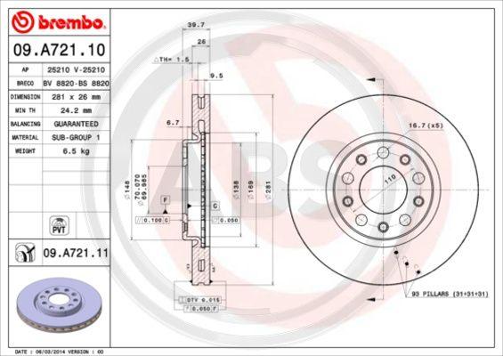 A.B.S. 09.A721.11 - Гальмівний диск autocars.com.ua