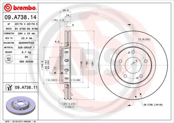 A.B.S. 09.A738.11 - Гальмівний диск autocars.com.ua