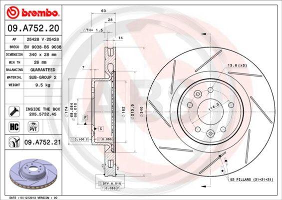 A.B.S. 09.A752.21 - Гальмівний диск autocars.com.ua