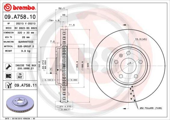 A.B.S. 09.A758.11 - Гальмівний диск autocars.com.ua