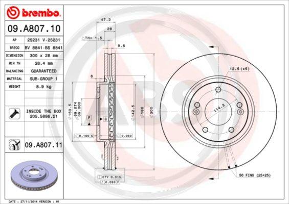 A.B.S. 09.A807.11 - Гальмівний диск autocars.com.ua