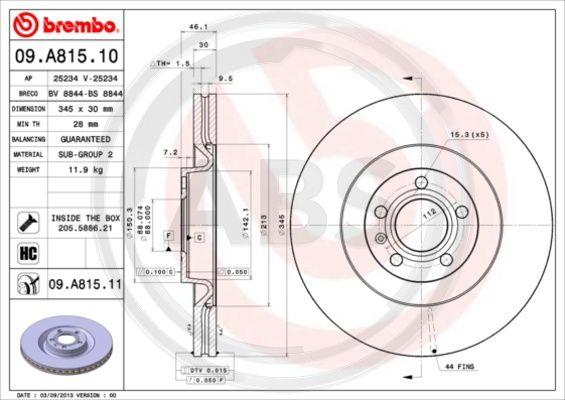 A.B.S. 09.A815.11 - Тормозной диск avtokuzovplus.com.ua