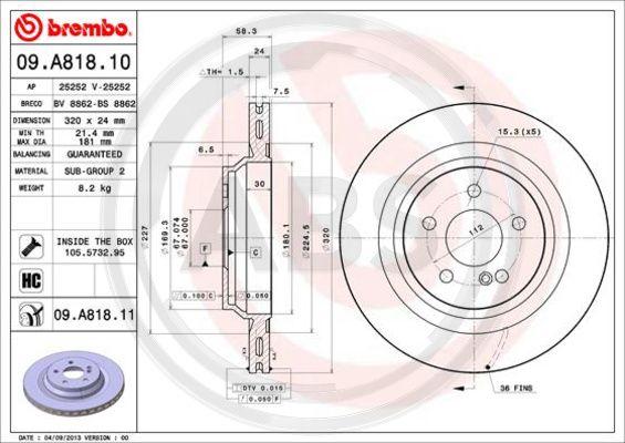 A.B.S. 09.A818.11 - Тормозной диск avtokuzovplus.com.ua