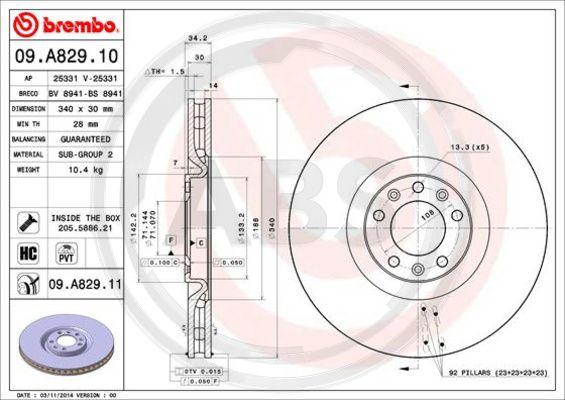 A.B.S. 09.A829.11 - Тормозной диск avtokuzovplus.com.ua