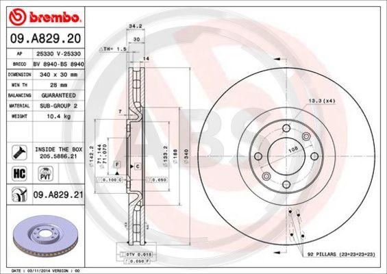 A.B.S. 09.A829.21 - Гальмівний диск autocars.com.ua