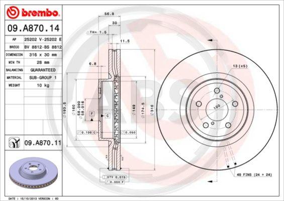 A.B.S. 09.A870.11 - Тормозной диск avtokuzovplus.com.ua