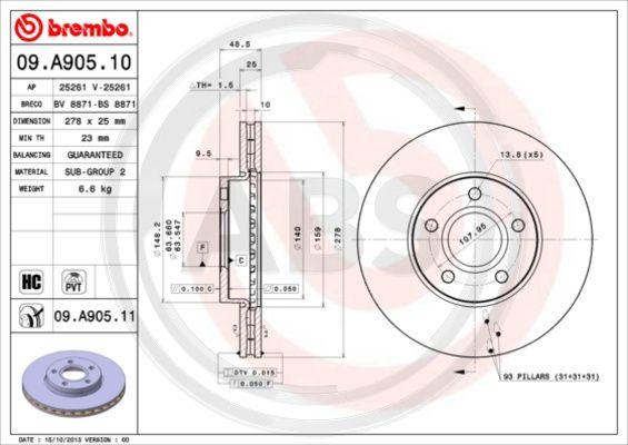 A.B.S. 09.A905.11 - Гальмівний диск autocars.com.ua