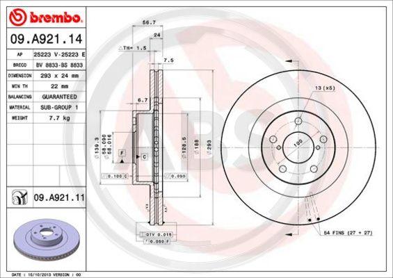 A.B.S. 09.A921.11 - Гальмівний диск autocars.com.ua