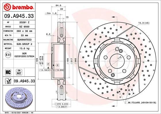 A.B.S. 09.A945.33 - Гальмівний диск autocars.com.ua