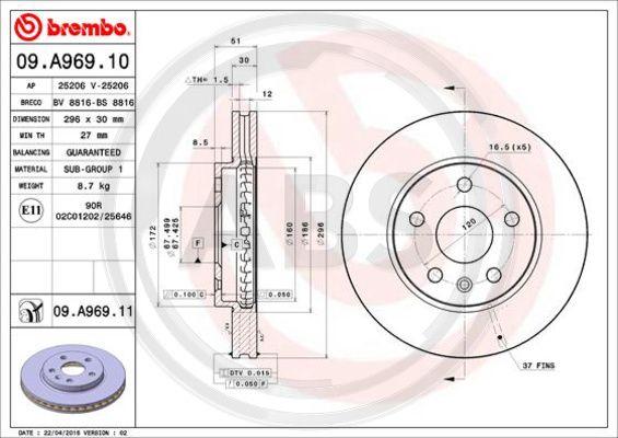 A.B.S. 09.A969.11 - Гальмівний диск autocars.com.ua