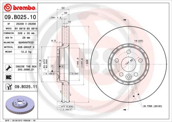 A.B.S. 09.B025.11 - Гальмівний диск autocars.com.ua