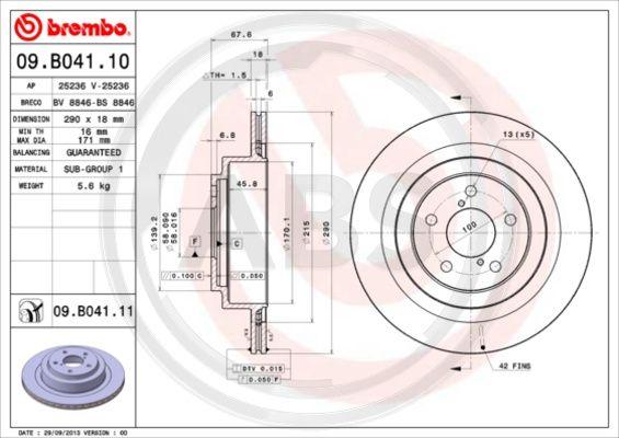 A.B.S. 09.B041.11 - Гальмівний диск autocars.com.ua