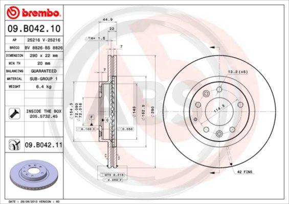 A.B.S. 09.B042.11 - Гальмівний диск autocars.com.ua