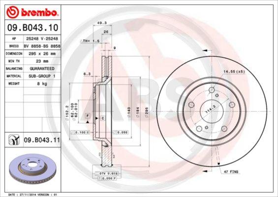 A.B.S. 09.B043.11 - Тормозной диск avtokuzovplus.com.ua