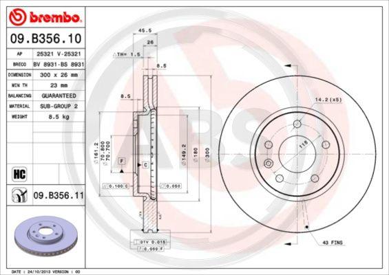 A.B.S. 09.B356.11 - Гальмівний диск autocars.com.ua