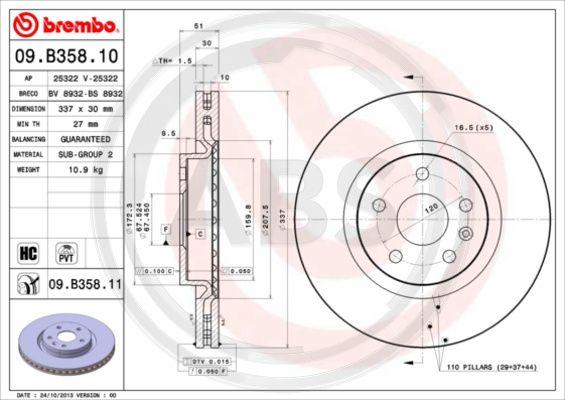 A.B.S. 09.B358.11 - Тормозной диск avtokuzovplus.com.ua