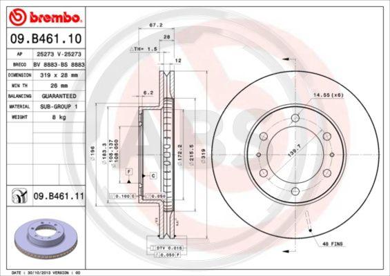 A.B.S. 09.B461.11 - Гальмівний диск autocars.com.ua