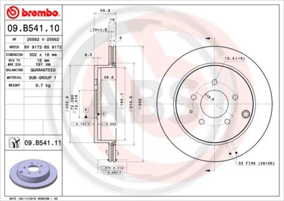 A.B.S. 09.B541.11 - Тормозной диск avtokuzovplus.com.ua