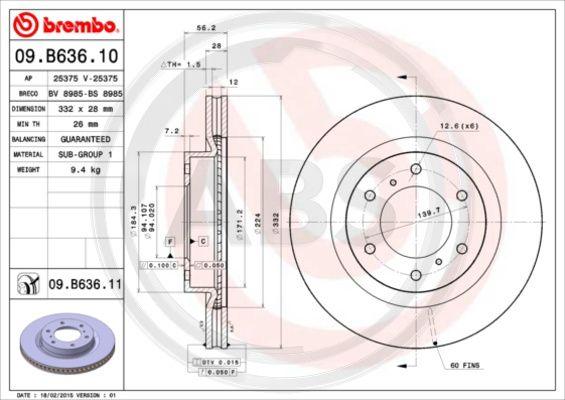 A.B.S. 09.B636.11 - Гальмівний диск autocars.com.ua