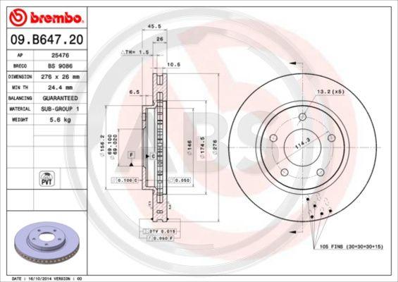 A.B.S. 09.B647.21 - Гальмівний диск autocars.com.ua