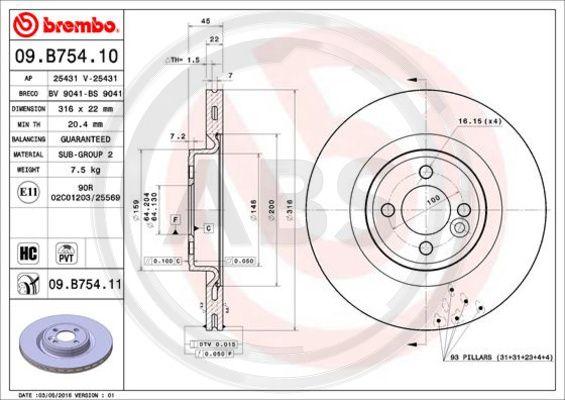 A.B.S. 09.B754.11 - Гальмівний диск autocars.com.ua