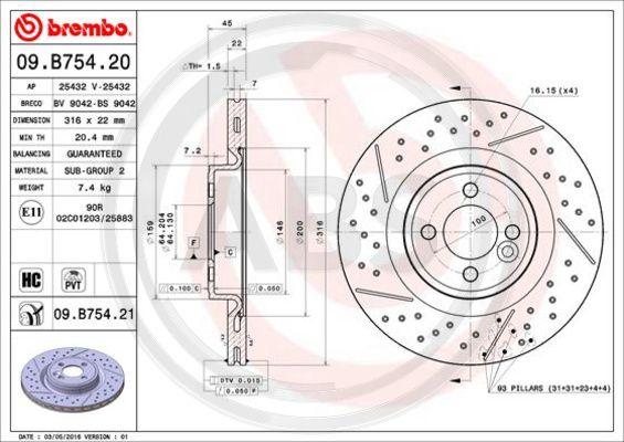 A.B.S. 09.B754.21 - Гальмівний диск autocars.com.ua