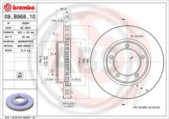 A.B.S. 09.B968.10 - Гальмівний диск autocars.com.ua