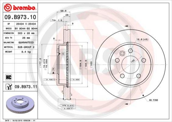 A.B.S. 09.B973.11 - Гальмівний диск autocars.com.ua