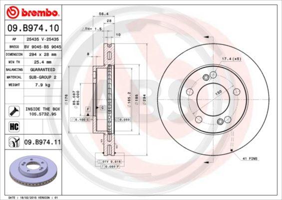 A.B.S. 09.B974.11 - Гальмівний диск autocars.com.ua